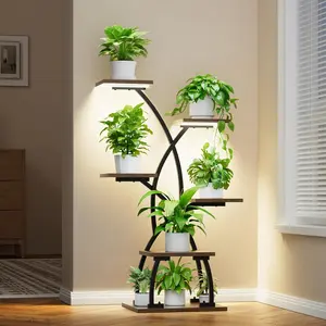 Stand Indoor with Grow Lights - 6 Tiered  Shelf Indoor, 36 Corner  Stands for Indoor  Multiple, Metal Curved Flower Holder Display Rack for Patio, Balcony,  Decor
