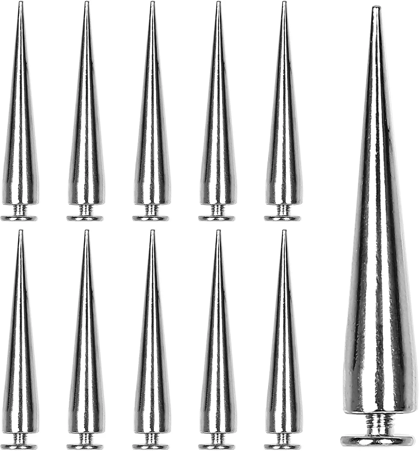 30PCS 40MM Spike and Studs Silver Cone Spikes Punk Large Size Leather Rivets Screwback Studs Rivets Set for Punk Style Clothing Accessories