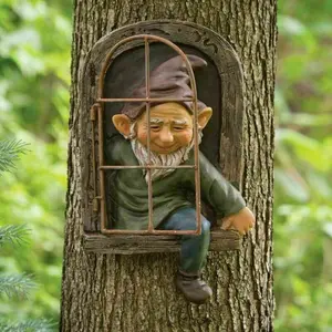 Elf Out/Window Tree Hugger Naughty Elf Statue Tree Decoration