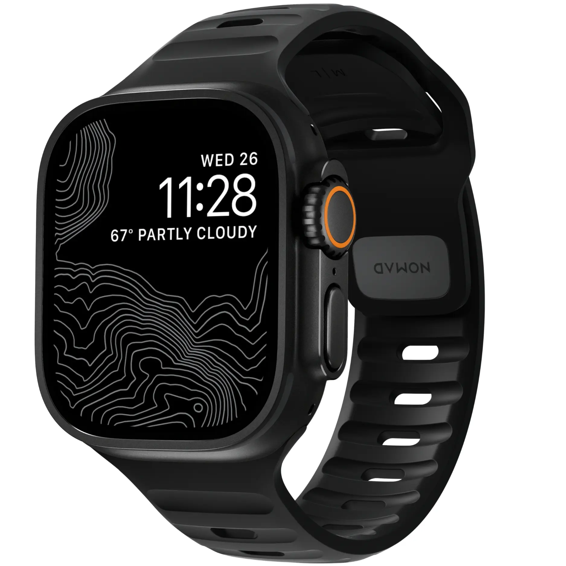 NOMAD Unisex Aesthetic Smartwatch Strap - Black Aluminium & Rubber, 46/49mm Fit, Waterproof FKM Wearable Accessory with Durability, Smart Watch Accessories