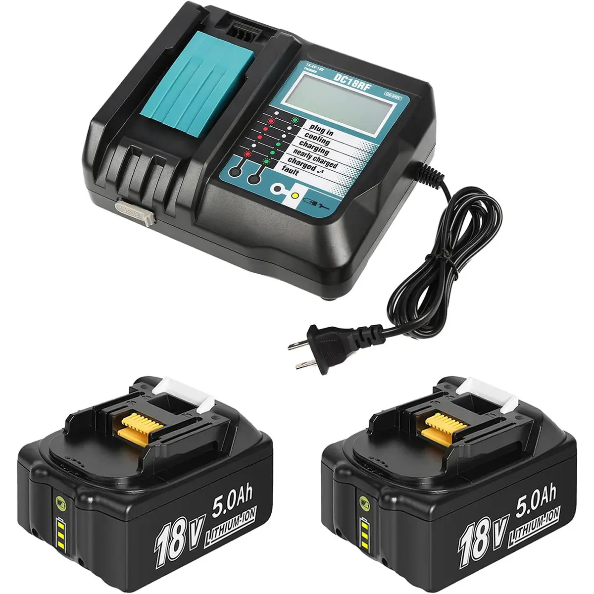 Makita 18V LXT Lithium-Ion Power Tool Accessory Kit - 2Pack 5.0Ah BL1860B Batteries, 3A DC18RF/DC18RA Charger, Compatible with BL1860, BL1850B, BL1850, BL1830B, BL1830