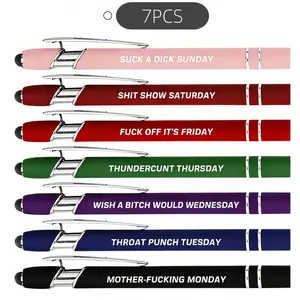 7-Color Week From Hell Writing Pen Set, Sarcastic Cuss Word Weekday Mood Pens, Novelty Adult Humor Ballpoint Office Gifts, Writing Pens