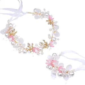 2 count Wedding Flower Headpieces for Girls, Flower Girl Hair Accessories for Wedding Rhinestones Flower Headband Fairy  Flower Crown for Girls Bridal  Flower Tiara for Women