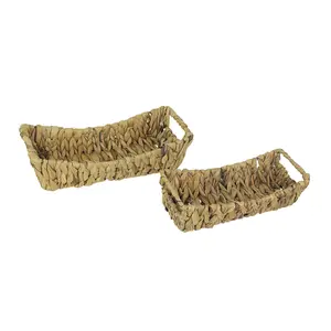 Set of 2 Rectangular Natural Wicker Woven Basket Display Trays Home Decor Storage
