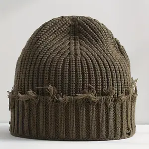 Street Style Ripped Bucket Hat - Unisex, Trendy Winter Choice, Lightweight & Stretchy, Drawstring Closure, Solid Color Retro Design for Halloween or Casual Outfits, Winter Headwear, Retro Aesthetic, Lightweight Hat