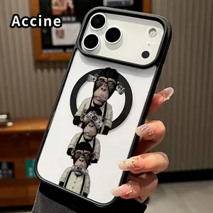 Magnetic Phone Case for iPhone 17 Pro Max 16 Plus 15 14 13 12 11 Air E Money - blind Monkey Pattern Acrylic Back TPU Edges Shockproof Ultra Thin Mobile Phone Cover Gift