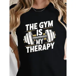 T-Shirt for Women Featuring an Inspirational Weightlifting Design - Short Sleeves with a Dumbbell Motif, Perfect for Workouts And Everyday Use - Cozy Attire for Spring, Summer, And Fall