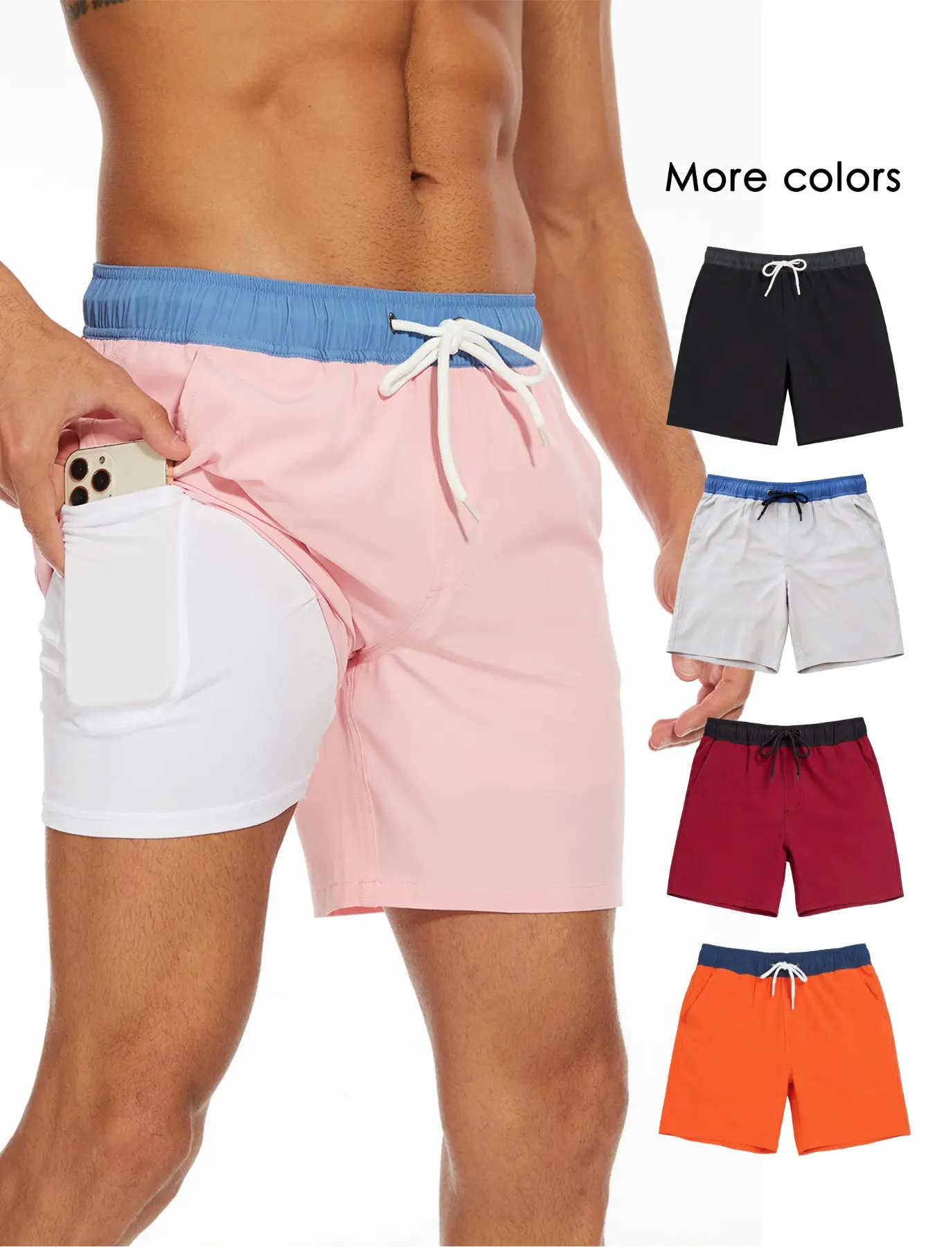 2 in 1 Men's 7 Inch Swim Shorts with Compression Liner, Quick Dry Beach Swimwear with Drawstring & Pockets for Holiday Use, Swimming Trunks, Swim Board Shorts, Summer Swim Trunks, Swimsuit Shorts, Swim Bottoms
