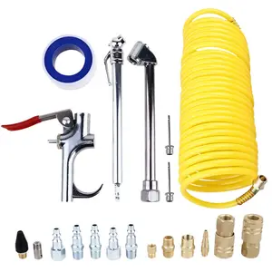 20pcs Air Compressor Accessory Kit 25Ft Recoil Hose Gun Nozzles Set 1/4" NPT