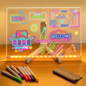 LED Note Board with Night Light Colorful 7 Pens DIY Acrylic Message Board Children‘s Drawing Board Kids Gift