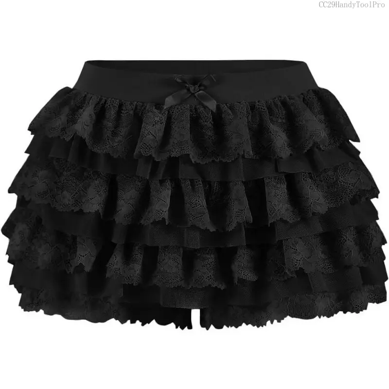 Women  Lace Multi-Layered Bloomers, Lolita Ruffle Shorts, Sexy Short Pumpkin Pants, Elastic Waist Sweet PettipantsCC29HandyToolPro