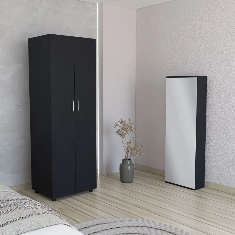 2 Piece Bedroom Set London Armoire + Baltimore Shoe Rack Black