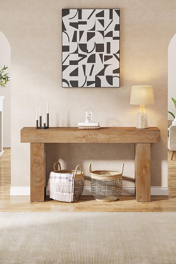 Tribesigns 63-Inch Long Console Table, Wooden Rectangular Sofa Table Behind The Couch, Farmhouse Entryway Table for Entrance, Hallway, Living Room (Natural) Modern Tribesigns 63-Inch Long Console Table, Wooden Rectangular Sofa Table Behind The Couch, Farmhouse Entryway Table for Entrance, Hallway, Living Room (Natural) Modern