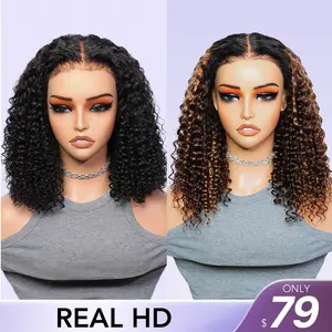 [14“ only $79] LWIGS Water Wave Pre Bleached Tiny Knots 5x5 Skinlike HD Wear Go Glueless Wigs 180 Density Human Hair Wigs For Beginners Natural Black Curly Kinky Curly Real Skinlike HD Lace Closure