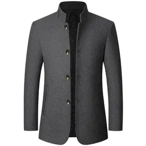 Men's Solid Color Woolen Coat, Regular Fit Elegant Style Casual Long Sleeve Button Front Outerwear for Fall & Winter, Men's Clothes for Daily Wear
