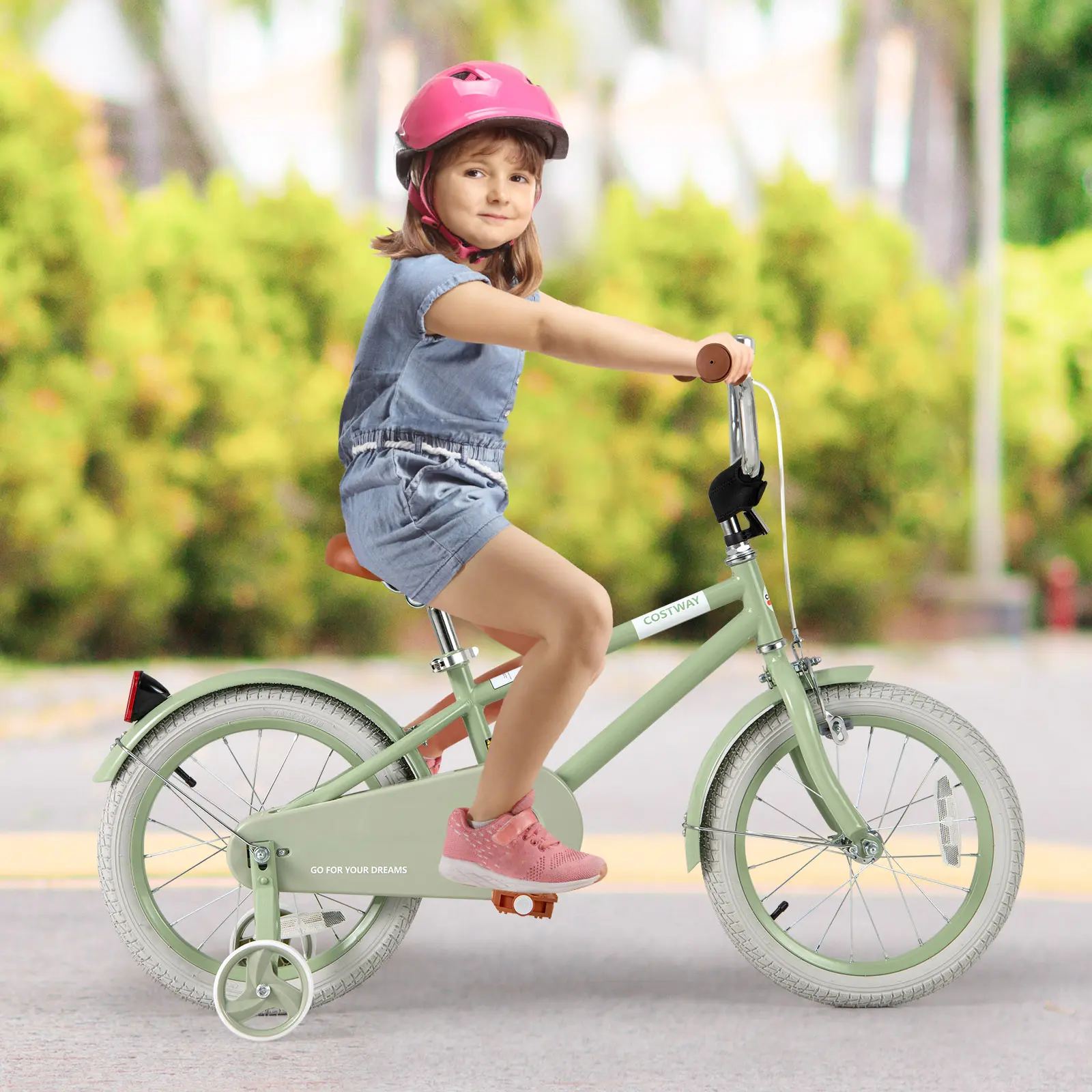 COSTWAY - Kids Bike with Adjustable Handlebar and Saddle Green-16 Inches COSTWAY - Kids Bike with Adjustable Handlebar and Saddle Green-16 Inches