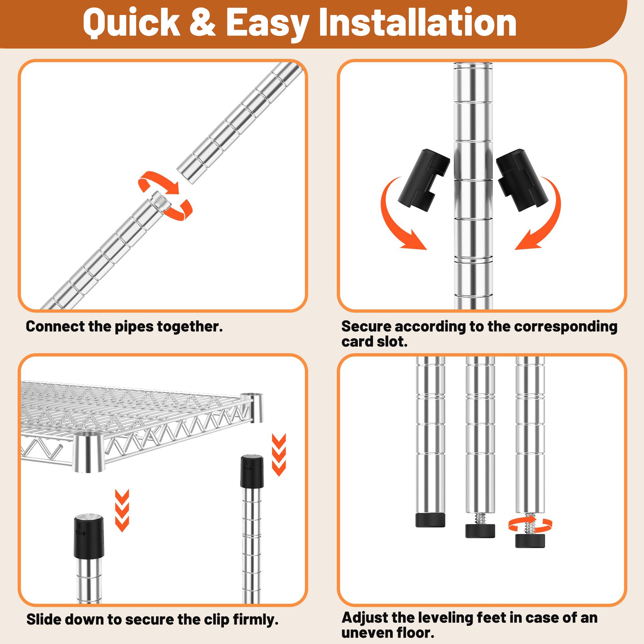1400 Lbs 4-Shelf Storage Shelves,Wire Shelving Heavy Duty Metal Storage Shelving Unit Adjustable Garage Shelving Rack Pantry Kitchen  Chrome, 4 Tier,15.8  D X 45.3  W X 59.4  H