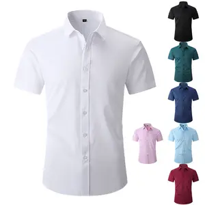 Men's Ice Silk Slim Fit Short Sleeve Shirt Breathable Stretch Business Casual Button Down Summer Tops for Work & Daily