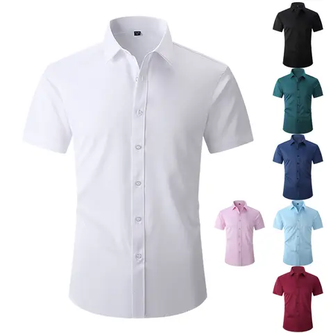Men's Ice Silk Slim Fit Short Sleeve Shirt Breathable Stretch Business Casual Button Down Summer Tops for Work & Daily