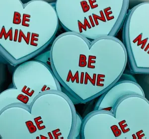 2 Pack! Blue Be Mine Candy Heart EXCLUSIVE Silicone Focal Bead, Valentine’s Silicone Bead, Heart Shape Silicone Bead