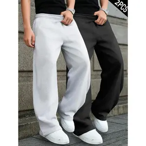 2PCS Boys/Teens Sweatpants Joggers Pants Casual Baggy Outdoor Street Pocket Straight Trousers Sports Pants Wide Leg Elastic Waist Pants Pull On Fleece Athletic Ages 8-16 Years