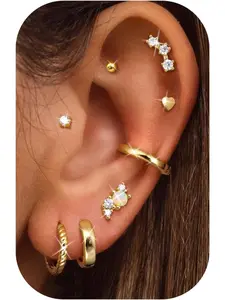 Small Gold Hoop Stud Earrings for Women - Hypoallergenic Gold Cartilage Earring Stack Set Stud Earrings Dainty Hoop Earring Sets for Multiple Piercing 20G Stud Earrings Jewelry