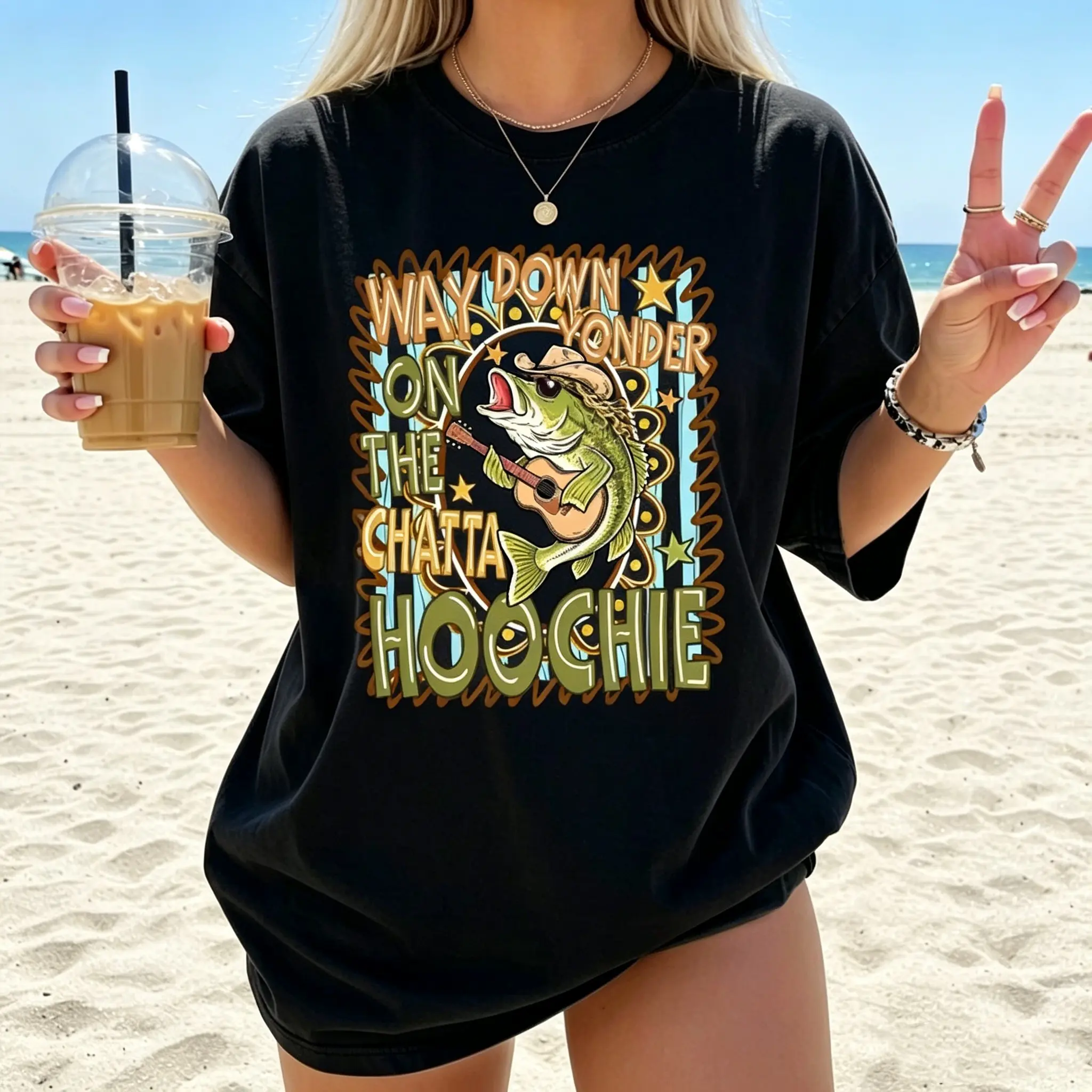 Chattahoochee Fish  Shirt, Way Down Yonder On The Chatta Hoochie Bass Guitar T-Shirt