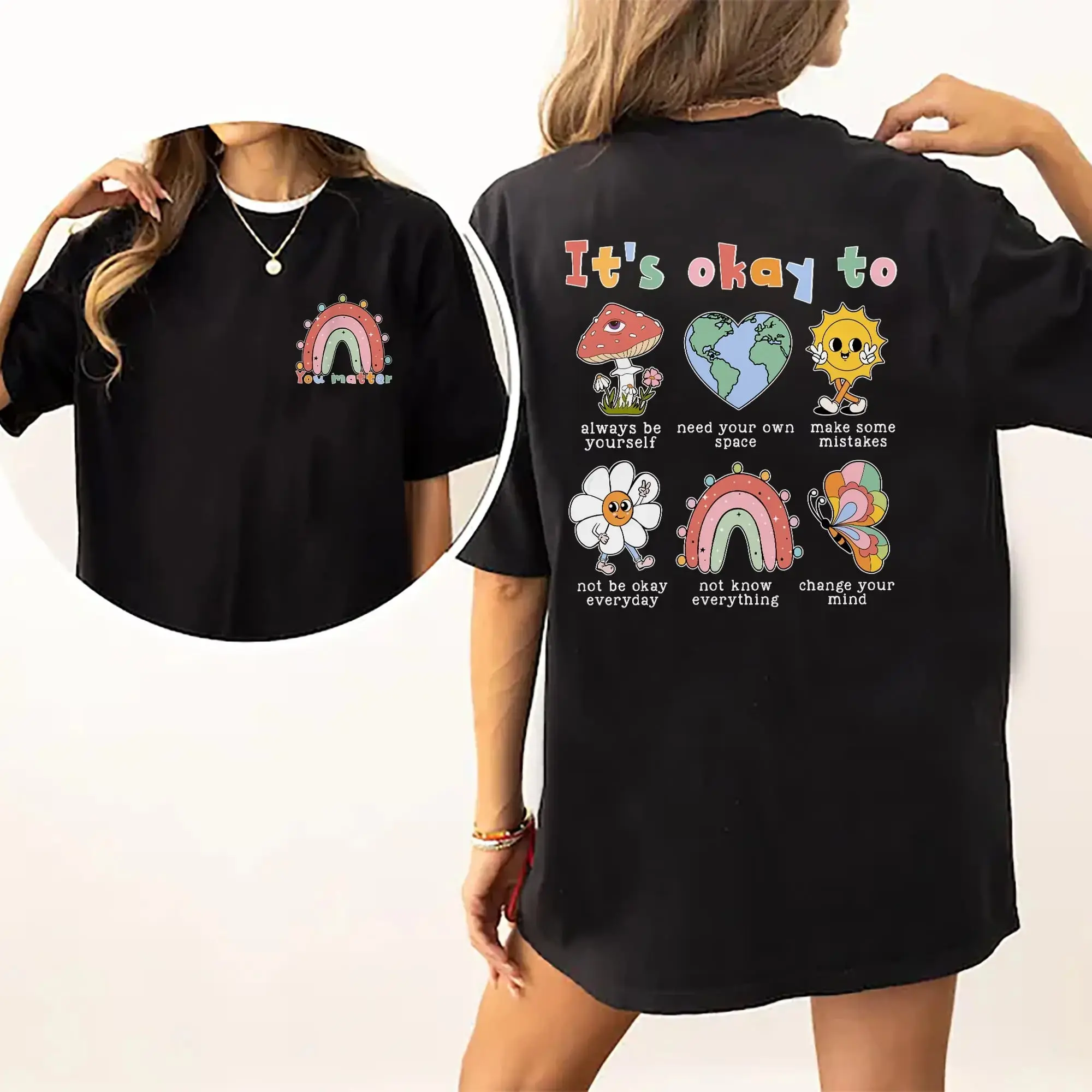 It's Okay To Make Some Mistakes Shirt, Mental Health Matters Shirt, Positive Vibes You Matter T-shirt, Motivational Tee For Women, Be Kind Graphic Printed Shirt  Fabric, Casual Style, Inspirational Wo,shirts