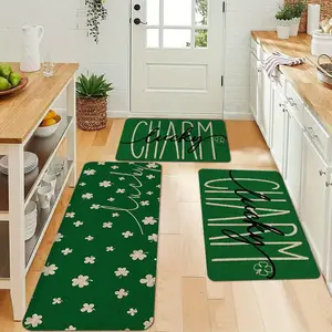 St Patrick's Day Kitchen Rug Set, Irish Clover Letter Pattern Door Mat, Lucky Grass Pad, Non-Slip Bathroom Runner, Home Decor