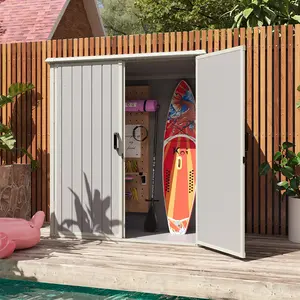 【2 Packages ship separately】5 x 3 FT Outdoor Storage Shed, Resin Shed with Floor & Lockable Doors, Small Garden Shed Waterproof Plastic Tool Shed with Sloped Roof for Backyard, Garden, Patio, Lawn, Grey