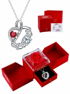 Eternal Burning Heart Original premium heart-shaped I Love You gem necklace.Paired with a surprise double-door preserved rose jewelry gift box.Ideal gift for birthdays, Mother’s Day and Valentine’s Day. Heart Design Necklace