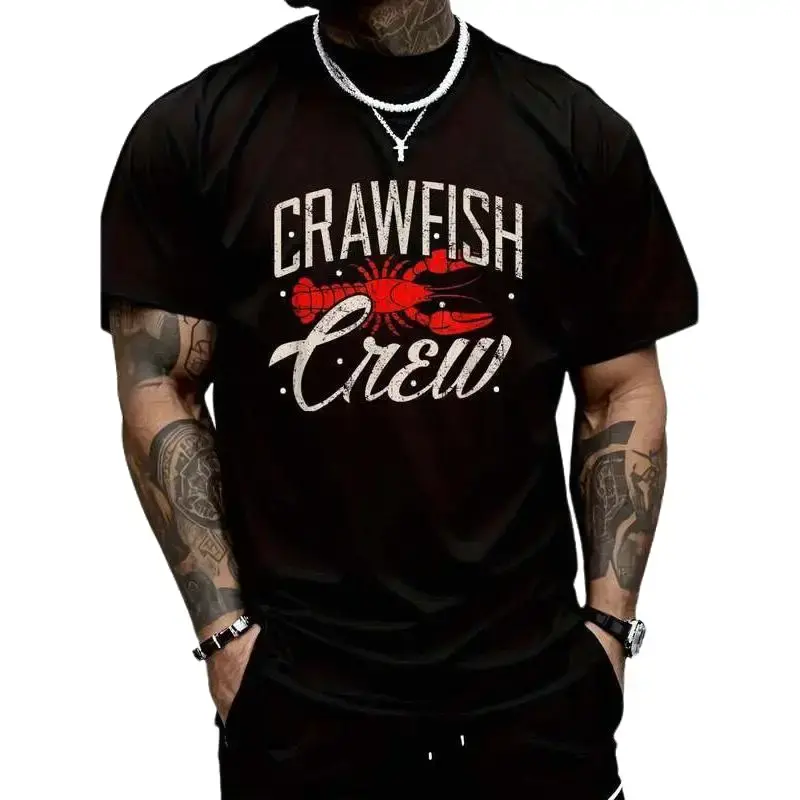 Crawfish Crew Graphic T-Shirt, Unisex Short Sleeve 100% Cotton Tee for Cajun Seafood Boil, Soft Breathable Louisiana Fashion Prints
