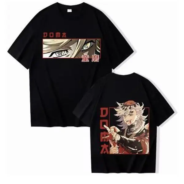 Front Back Two Sided Douma Kanji Anime Art Premium Cotton Short Sleeve, Kimetsu No Yaiba Otaku Cotton Tee