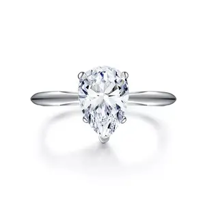 2.5ct 925 Sterling Silver Pear Cut Solitaire CZ Engagement Ring Wedding Band Size 3-12 TYR03