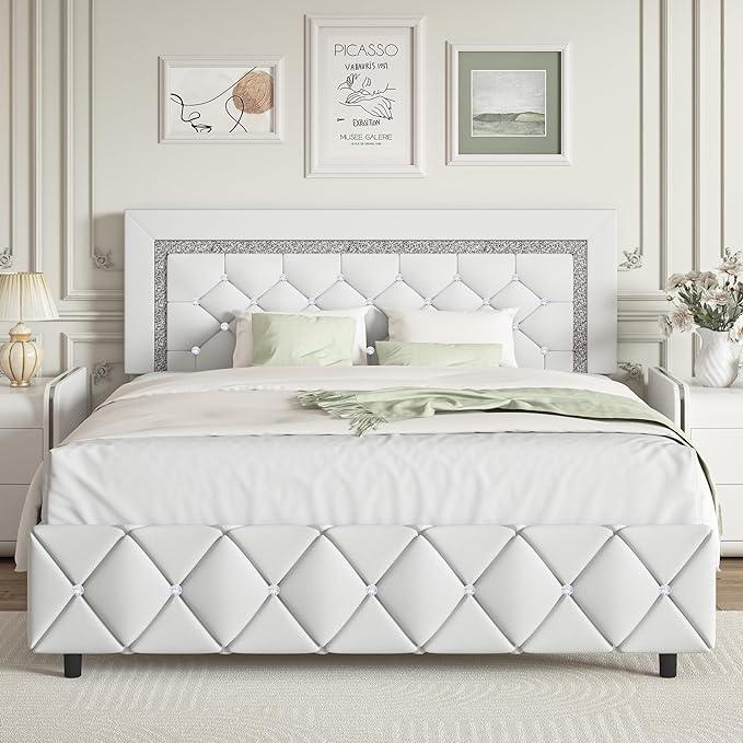 HOMBCK Diamond Bed Frame, No Mattress, Comfortable and Adjustable Headboard, Modern style, Princess Bed, No Box Spring Required HOMBCK Diamond Bed Frame, No Mattress, Comfortable and Adjustable Headboard, Modern style, Princess Bed, No Box Spring Required