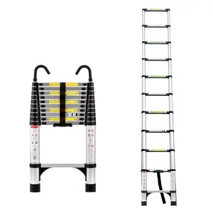 10.5ft (about 3.2m) Retractable Ladder, Multi-functional Foldable Ladder, With Hook, Aluminum Retractable Ladder, Suitable For Daily Use Of RV, Attic, Home, 330 Pounds