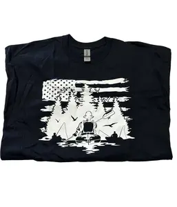 Kayak and American Flag Men’s T-Shirt Casual Crewneck Outdoor Clothing Short Sleeves
