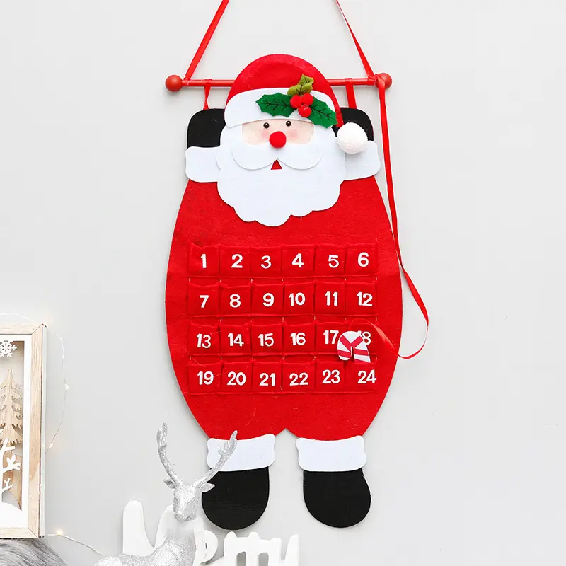 Christmas Countdown Calendar Felt Number Hanging Decoration, Cute Santa Snowman Reindeer Animal Design, Indoor Christmas Decor