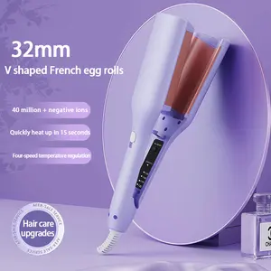 Wavy Chic French Wave Curling Iron 32MM V-Shaped 4-Speed Temperature Adjustment Lightweight Purple Hair Styling Tool