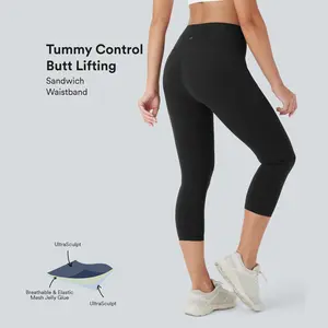 Halara UltraSculpt High Waisted Butt Lifting Tummy Control Side Pocket Shaping Capri Training Leggings