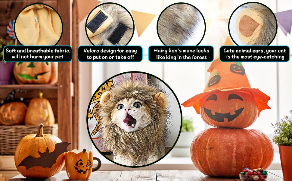 Lion Mane Wig for Cat Costume Pet Adjustable Washable Comfortable Fancy Lion Hair Cat Clothes Dress for Halloween Christmas Easter Festival Party Activity (Brown)
