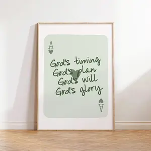 God's Timing Wall Art, Playing Card Sage Green Christian Wall Decor, Christian Aesthetic Poster, Green Decor Christian Girl Dorm Room Gift