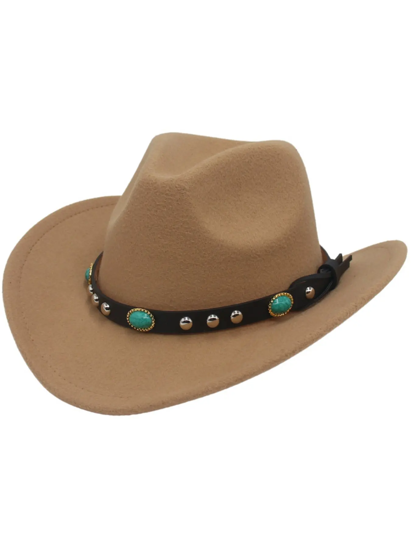 Felt Western Cowboy Style Hat with Turquoise Studded Band, Wide Brim Fedora for Men and Women, Stylish Western Accessory, Fitted Hat, Cowgirl Hat