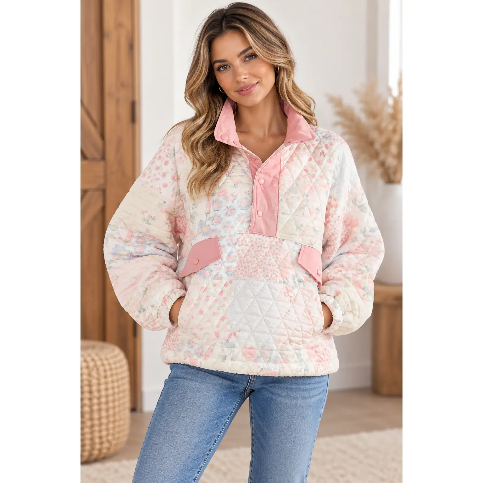Blushing Meadow Quilted Pullover