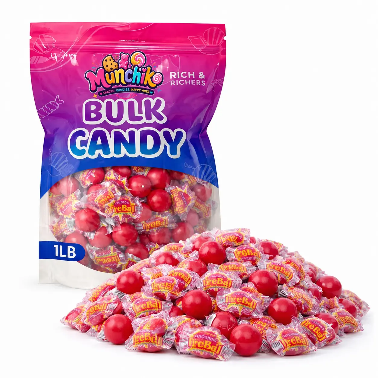 Wonka Atomic Fireball Candy Cinnamon Flavor Individually Wrapped 1 Lb Pack of 60 Classic Sweet Treats Halloween candy Trick-or-treat