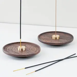 Vintage Lotus Wooden Material Incense Holder, Traditional Chinese Zen Incense Tray, Home Indoor Decor, Aromatic Burner, Ornamental Incense Dish, Fragrance, Woody
