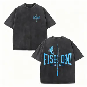 Vintage Distressed Acid Wash Fishing Rod Bass Fish Graphic T Shirt Casual Loose Streetwear Short Sleeve Crew Neck Unisex Daily Summer Outfit Ideal Father Day Gift For Outdoor Anglers Fishing Enthusiasts