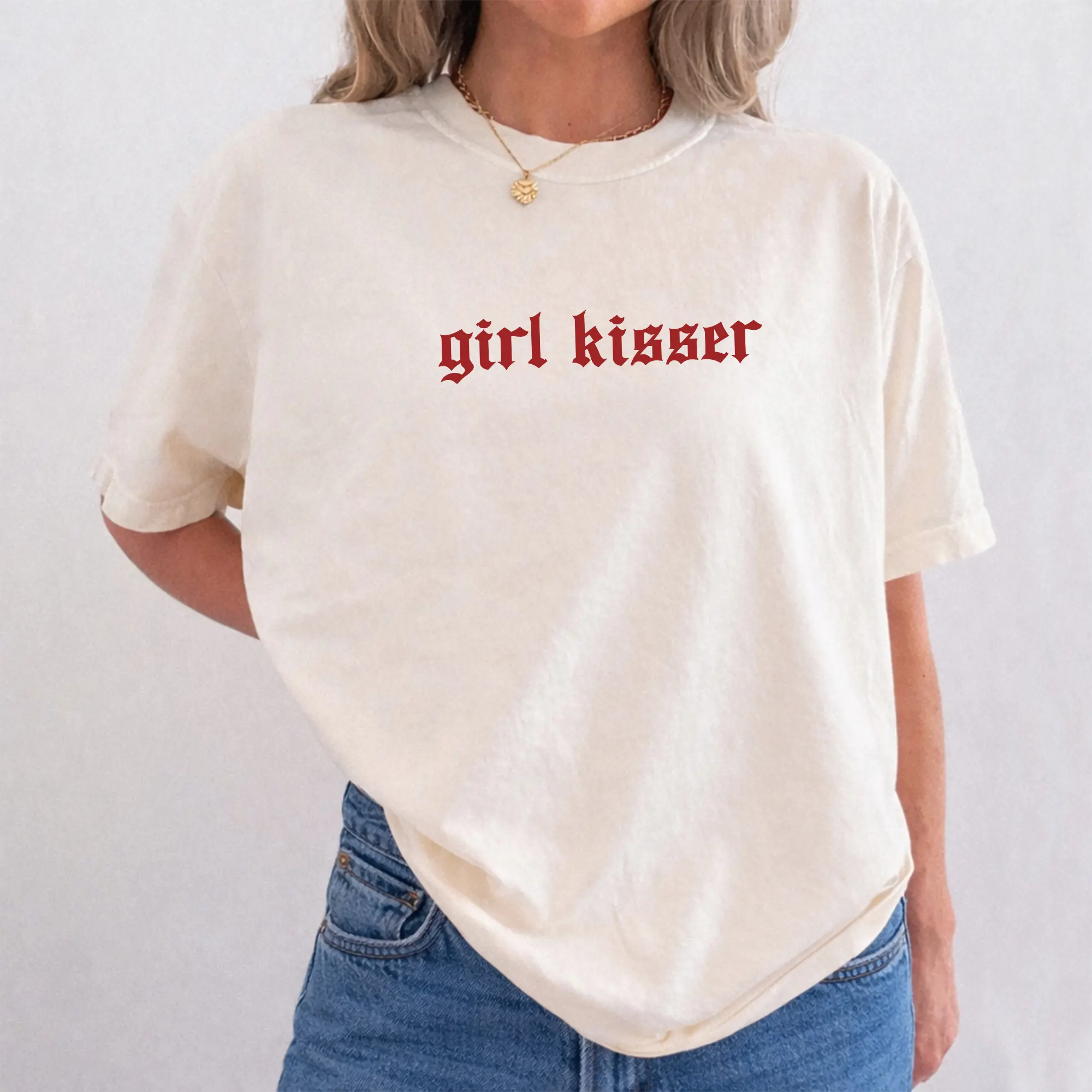 ChicCotton Girl Kisser Comfort Colors Shirt, Funny Lesbian T-shirt, LGBTQ Pride Graphic Tee, Queer Summer Clothing, Subtle Pride Outfits