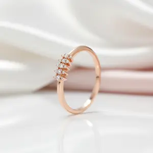 Solid 14k Rose Gold Tiny Diamond Option Stackable Wedding Band