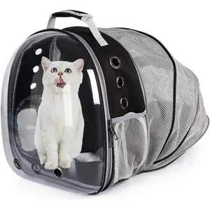 Backpack Carrier Expandable Ventilate Transparent Pet  Backpack for Large Cats Hiking, Travel, Outdoor, Airline-Approved Space Capsule Backpack,Black